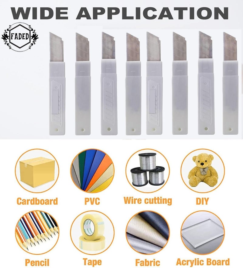 Faded 18mm Replacement Paper Cutter Blades – Heavy Duty Stainless Steel Utility Knife Refills – Sharp, Durable Snap-Off Blades for Office, Warehouse, Craft, and DIY Cutting Tools (Pack of 80pcs) - Image 3