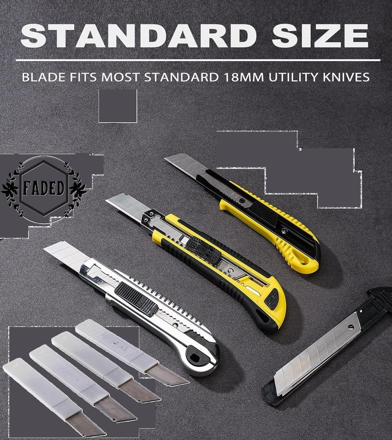 Faded 18mm Replacement Paper Cutter Blades – Heavy Duty Stainless Steel Utility Knife Refills – Sharp, Durable Snap-Off Blades for Office, Warehouse, Craft, and DIY Cutting Tools (Pack of 80pcs) - Image 4