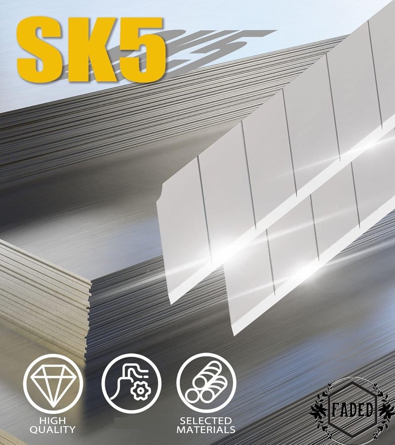 Faded 18mm Replacement Paper Cutter Blades – Heavy Duty Stainless Steel Utility Knife Refills – Sharp, Durable Snap-Off Blades for Office, Warehouse, Craft, and DIY Cutting Tools (Pack of 80pcs) - Image 2