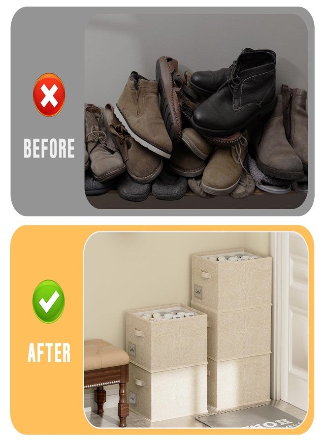 FHSQX 4 Pack Shoe Organizer for Closet,Foldable Shoe Organizer,Fits up to 48 Pairs,Storage Containers with Bottom Support for Shoes (Beige, (16.5 * 12.6 * 9.5) x4) - Image 3