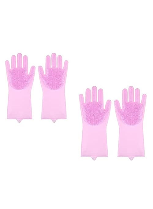 Breewell - Breewell Dishwashing Glove Kitchen Silicone Cleaner Magic Silicone Dish Washing Gloves For Household Scrubber Gloves | Pack of 2 Pair | Pink Color - Image 1