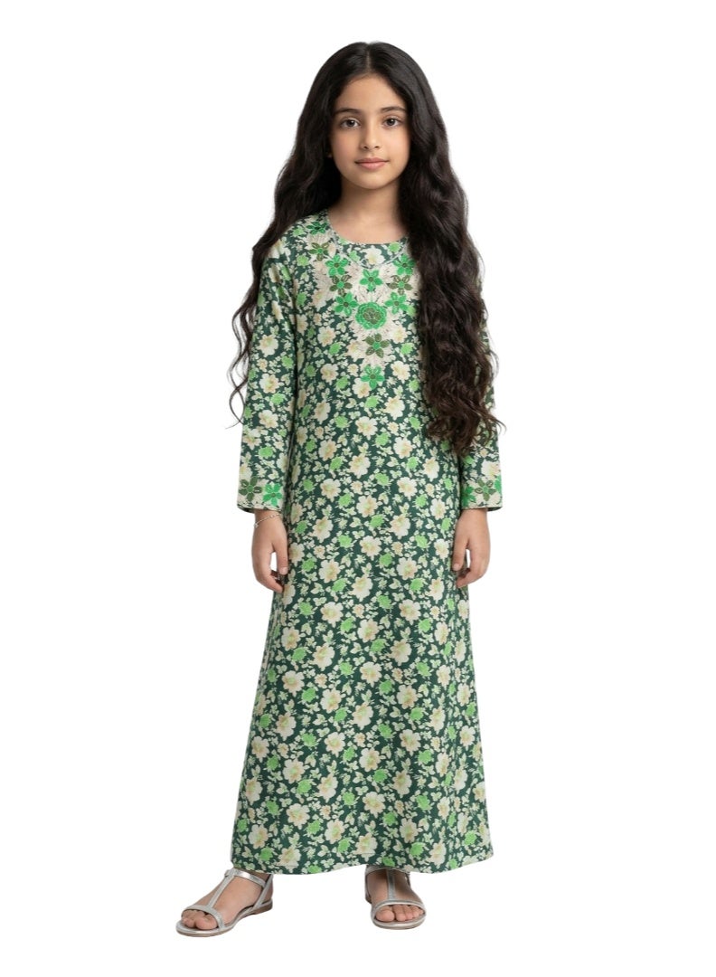 Girls Emirati Mukhawar Dress - Baby Silk Traditional Jallabiya - Modest Arabic with Embroidery - Soft Breathable Fabric - Eid Ramadan, Daily Wear UAE - 110 cm Length, 8-11 y.o.,46' UAE size