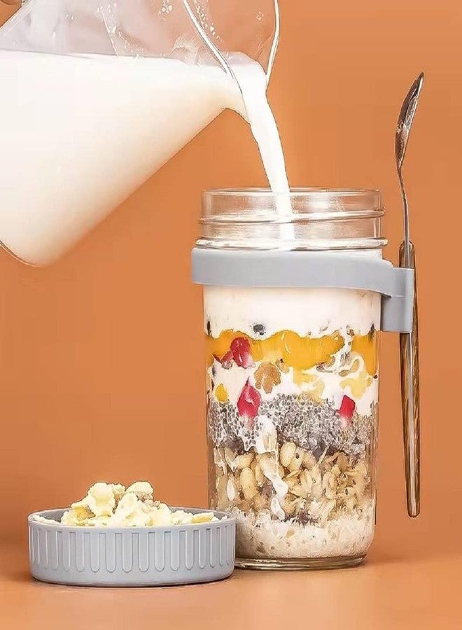 WEZOSHINET Plastic Oat Container With Lid And Spoon Jar Set Large Airtight Oatmeal Container With Measure Marks Cereal, Milk, Vegetable & Fruit Salad Storage Containers Leakproof (350Ml, Multicolor) - Image 2
