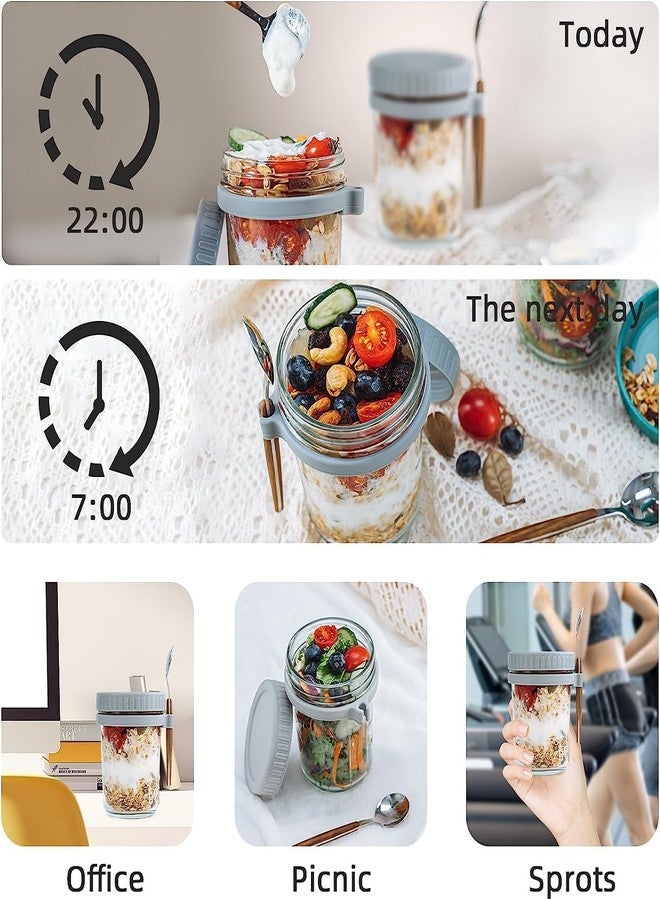WEZOSHINET Plastic Oat Container With Lid And Spoon Jar Set Large Airtight Oatmeal Container With Measure Marks Cereal, Milk, Vegetable & Fruit Salad Storage Containers Leakproof (350Ml, Multicolor) - Image 3