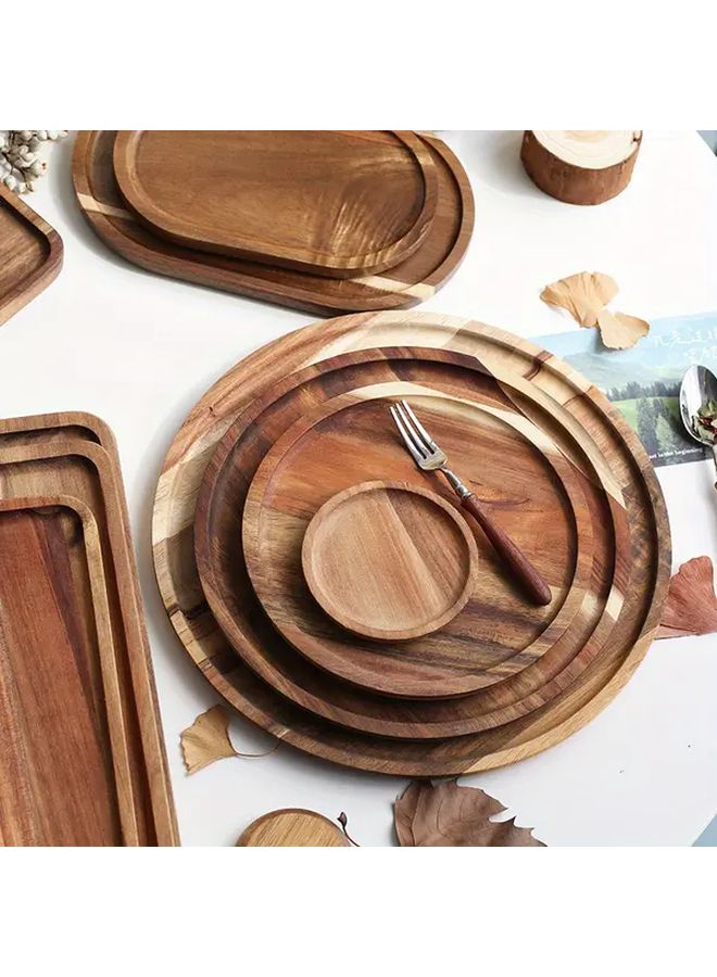 Acacia Wood Round Decorative Tray 9.84 Inch Solid Wood Tea Tray Classic Style Durable Versatile Home Decor Coffee Table Dining Table Kitchen Island Bathroom Countertop - Image 3