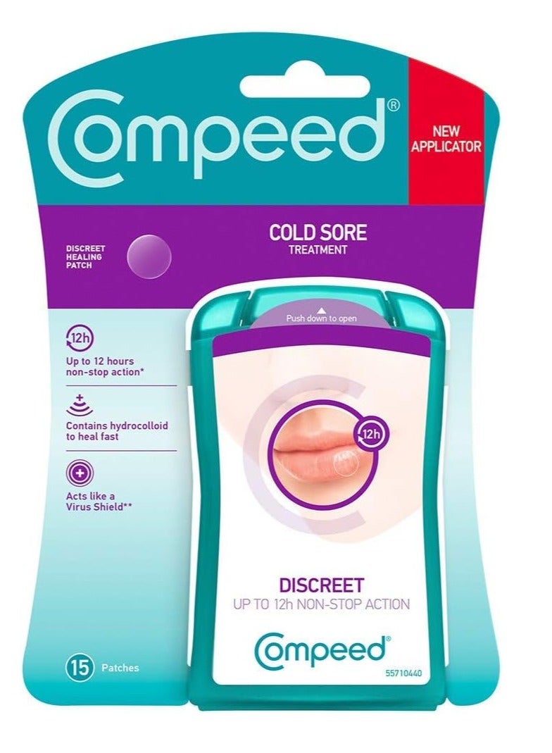 Compeed Cold Sore Treatment with hydrocolloid Gel Discreet Up to 12  Hours Non Stop Action 15 Patches