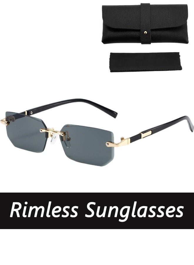 Generic New Rimless Fashion Trend Sunglasses Personalized Sunglasses UV Protection Unisex，comes with a glasses case and a glasses cleaning cloth  - Image 1
