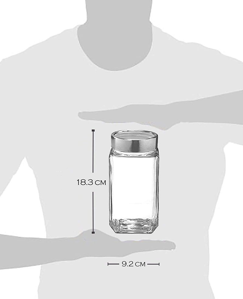 Yera KSM1000 Glass Cube Jar with Steel Lid 1000ml Transparent Storage Container Glass Jar Set Of 2 - Image 2