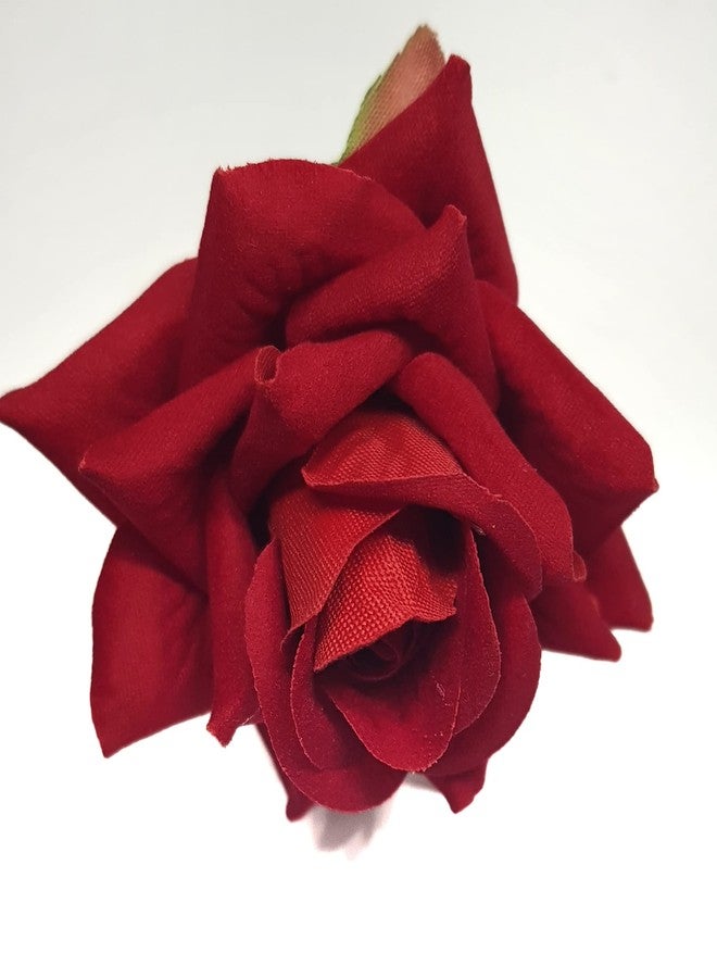 ANVIK Rose Floral Bun Pin For Women, Bridal Hairpin, Handmade Fabric Rose U-Shaped Hair Fork Bun Accessories for Wedding/Marriage Floral Hair Accessories Pack of 3 (red) - Image 3