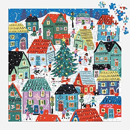 Galison Christmas in The Village – 500 Piece Unique House Shaped Puzzle with Bright and Bold Artwork of Merry Christmas Village Scenery for Adults and Families - Image 3