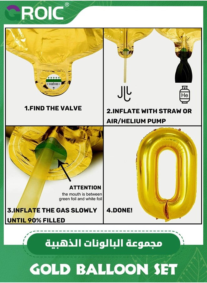 GROIC Gold Birthday Party Decorations Set Gold Balloon Set with Happy Birthday Balloon Banner, Foil Balloon, Fringe Curtain, Tablecloth and Ribbon  - Image 5