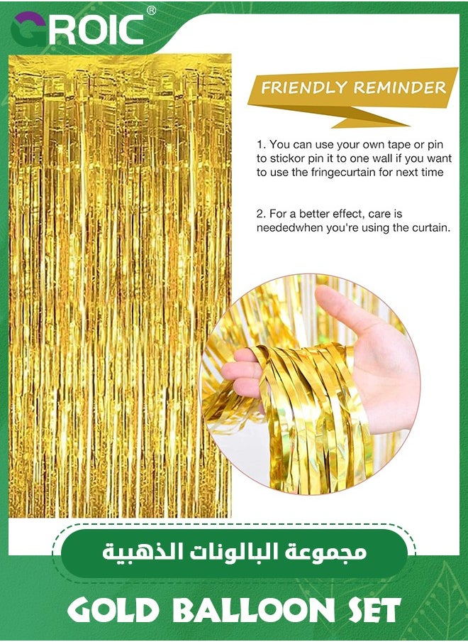 GROIC Gold Birthday Party Decorations Set Gold Balloon Set with Happy Birthday Balloon Banner, Foil Balloon, Fringe Curtain, Tablecloth and Ribbon  - Image 4