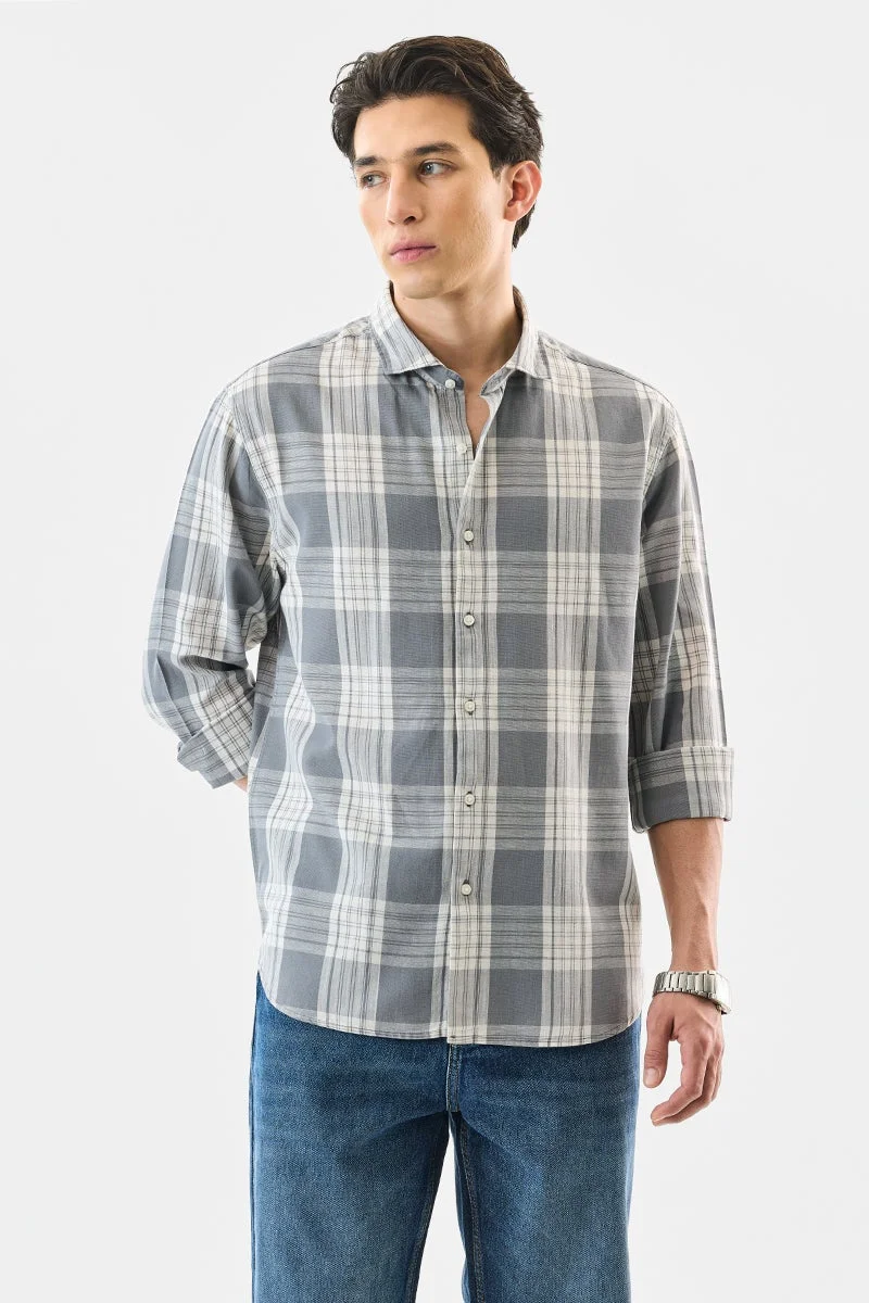 SNITCH Grey Checkered Long Sleeve Regular Fit Shirt