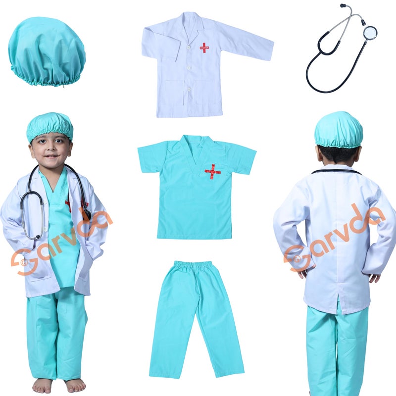 Sarvda Cotton Kids Doctor & Surgeon Costume Set | White Lab Coat, Surgeon Top & Pants, Cap & Working Stethoscope | Community?Helper Fancy Dress For Boys & Girls | School Plays - Image 5