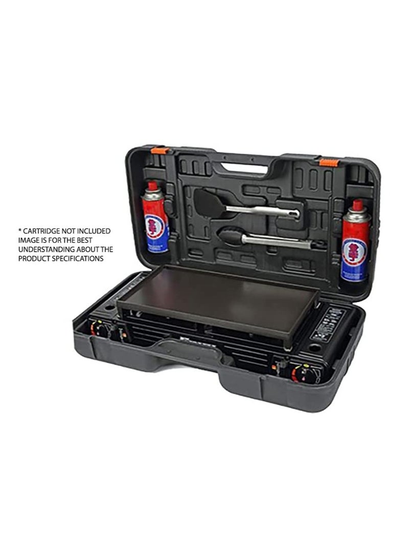 BLACKSTONE 62.2cm x 28cm Black Portable Gas Stove with Diecast Grill Plate and Carrying Case, BDZ168 Double Burner for Outdoor Camping, Backpacking, and Emergency Cooking - Image 3