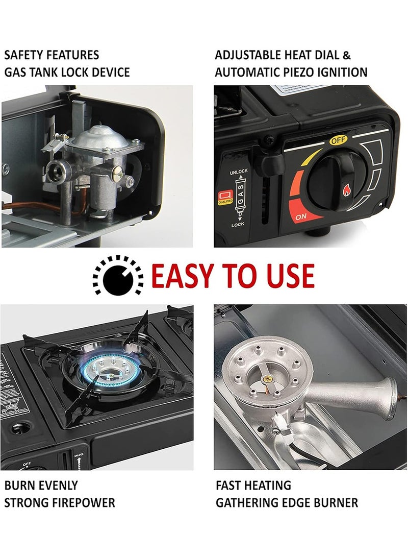 BLACKSTONE 62.2cm x 28cm Black Portable Gas Stove with Diecast Grill Plate and Carrying Case, BDZ168 Double Burner for Outdoor Camping, Backpacking, and Emergency Cooking - Image 5