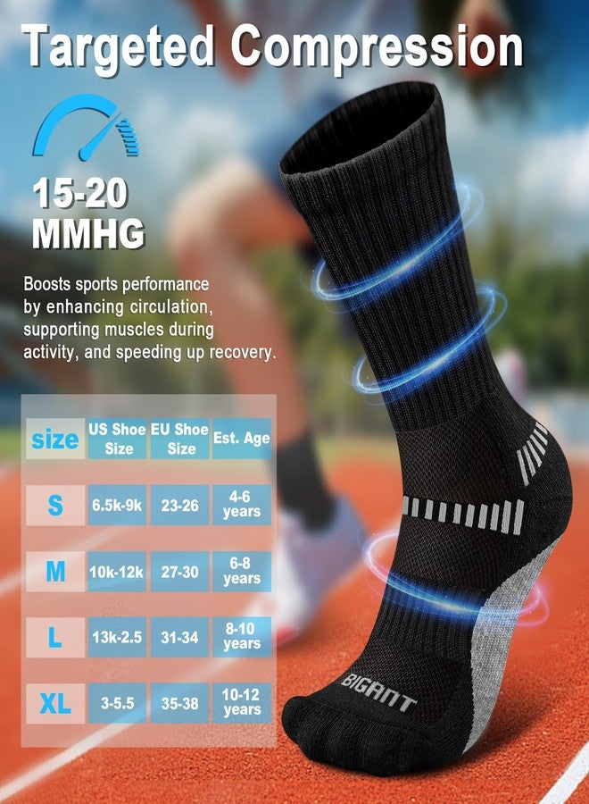 Bigant Boys Socks Cushioned Compression Athletic Crew Socks Running Arch Support Seamless Toe for 4-12 Years Gilrs Kids Youth(4Pairs,X-Large) - Image 2