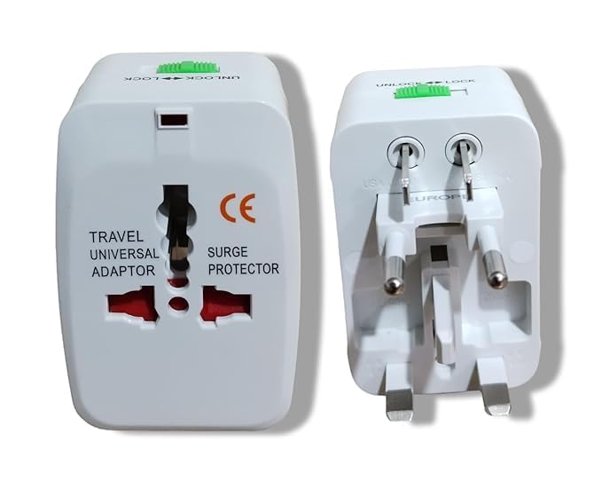 Universal Travel Adapter with Surge Protection International Power Plug Converter White  - Image 1