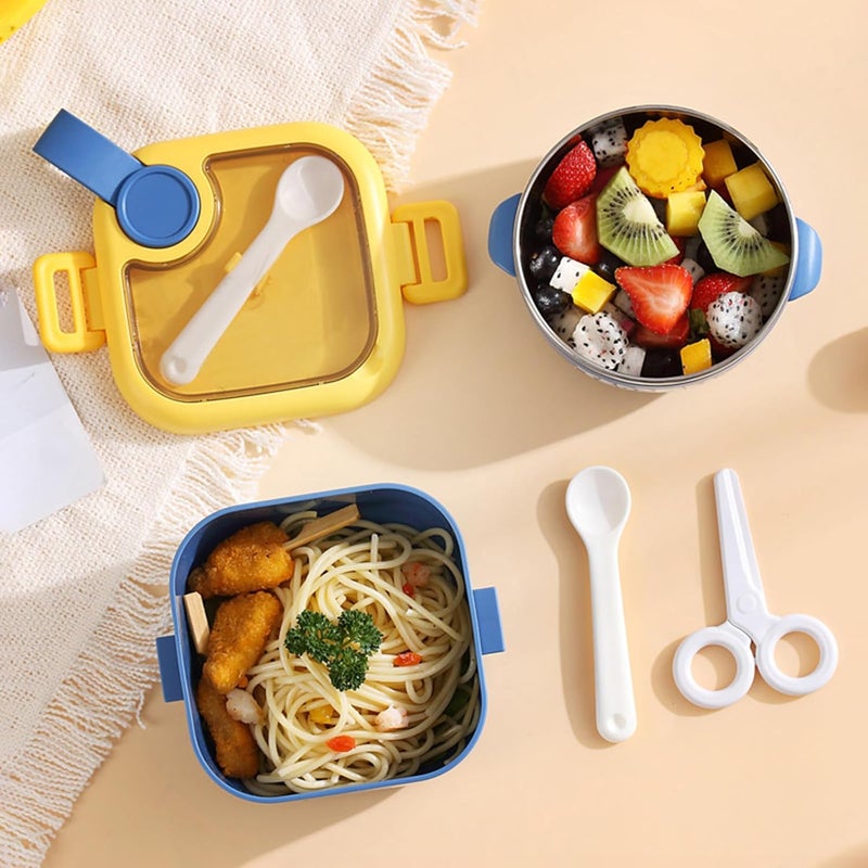 wolpin 1 Pc Lunch Box for Kids with Spoon & Scissor Leak Proof Tiffin Box for Boys, Girls, School & Office, Lunch Box for Kids Microwave Safe, Cartoon 800 ML Blue (Food Grade PP Plastic) - Image 1