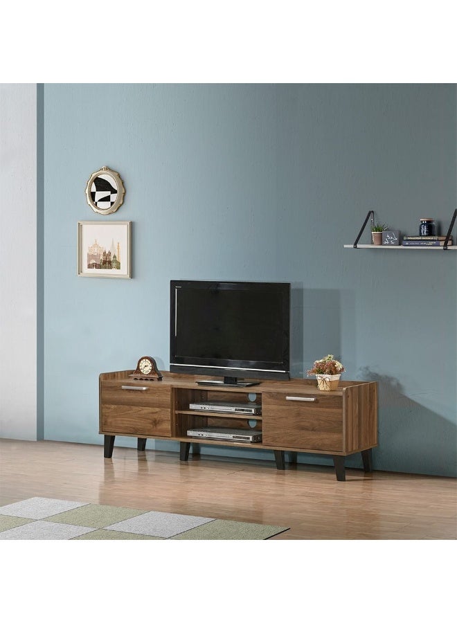 DANUBE HOME وحدة تلفاز سوبريم مع 2 باب – حامل تلفاز حديث يصلح لشاشات حتى 65 بوصة – خزانة تخزين أنيقة لغرفة المعيشة، مركز ترفيهي، وحدة وسائط – ديكور منزلي - جوز فاتح - Image 1