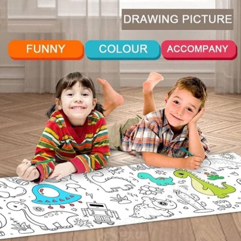 لفة ورق رسم للأطفال، لفة ورق تلوين للأطفال، لفة ورق رسم للتلوين والرسم، ورق تلوين مع 12 قلم تلوين، 120 × 11.8 بوصة (3 قطع - أ) 3 قطع - أ - Image 2