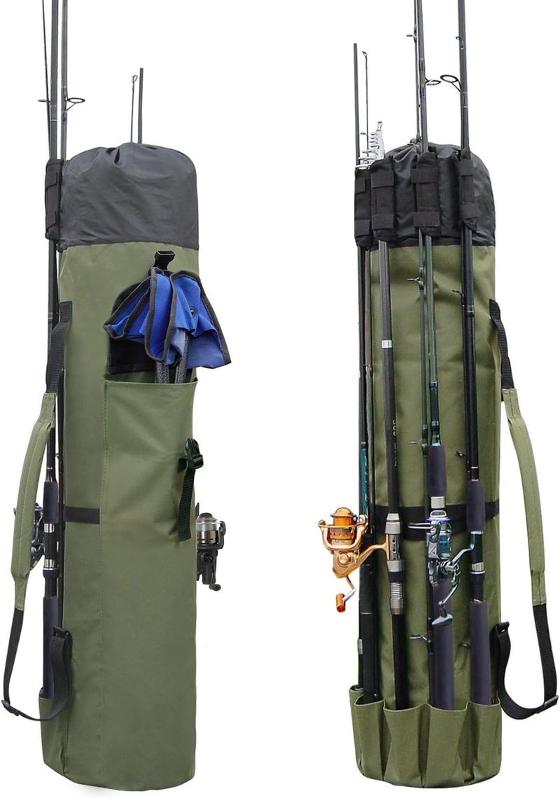 Allnice Durable Canvas Fishing Rod & Reel Organizer Bag Travel Carry Case Bag- Holds 5 Poles & Tackle - Image 1