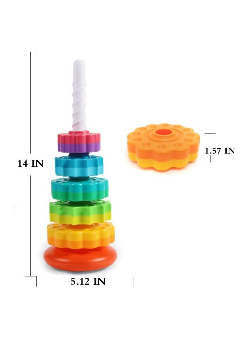 Topyich Montessori Educational Toys - Fun Rainbow Spin Tower, Spinning Stacking Toy for Toddlers 1-3 Boys & Girls - Image 3