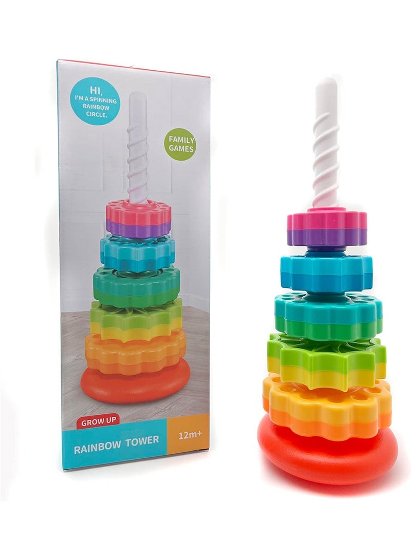 Topyich Montessori Educational Toys - Fun Rainbow Spin Tower, Spinning Stacking Toy for Toddlers 1-3 Boys & Girls - Image 4