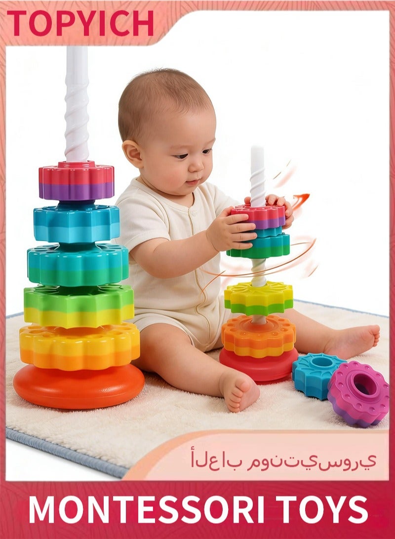 Topyich Montessori Educational Toys - Fun Rainbow Spin Tower, Spinning Stacking Toy for Toddlers 1-3 Boys & Girls - Image 1