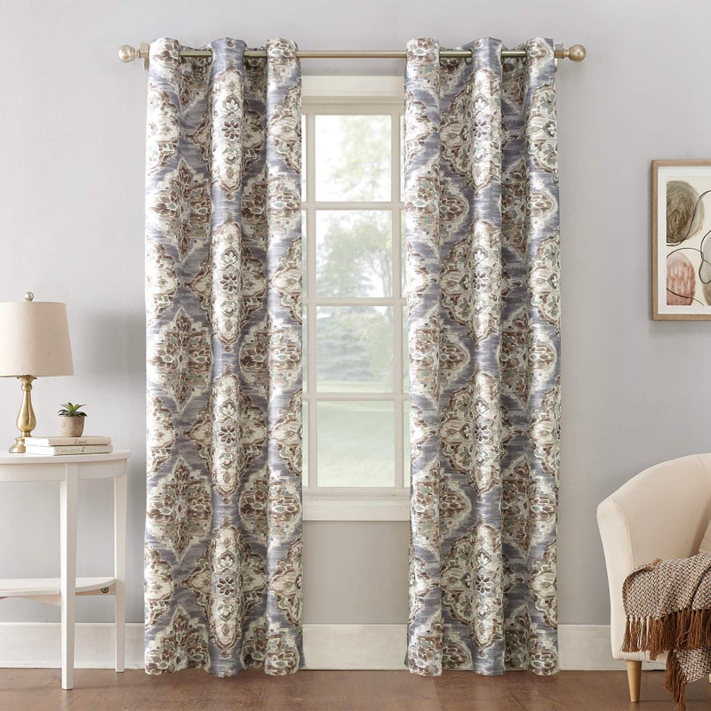 Sun Zero Regina Floral Watercolor Energy Efficient Grommet Curtain Panel 40 x 84 Gray