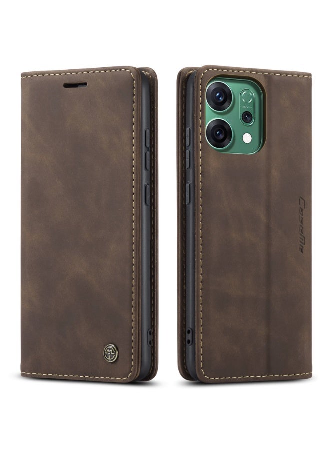 CaseMe Phone Case Luxury PU Leather Design 013 Flip Cover Card Slot Holder Cover For Oppo Reno 14F (Coffe) - Image 1