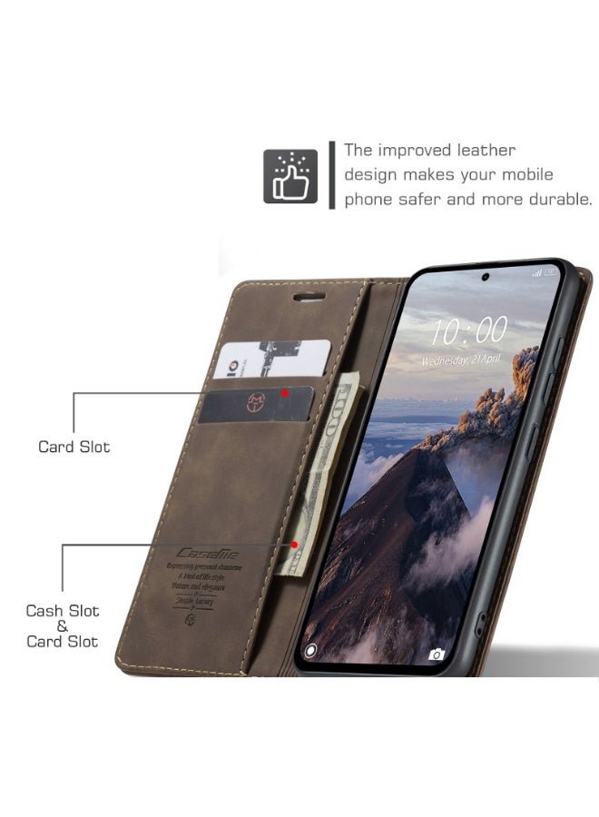 CaseMe Phone Case Luxury PU Leather Design 013 Flip Cover Card Slot Holder Cover For Oppo Reno 14F (Coffe) - Image 2