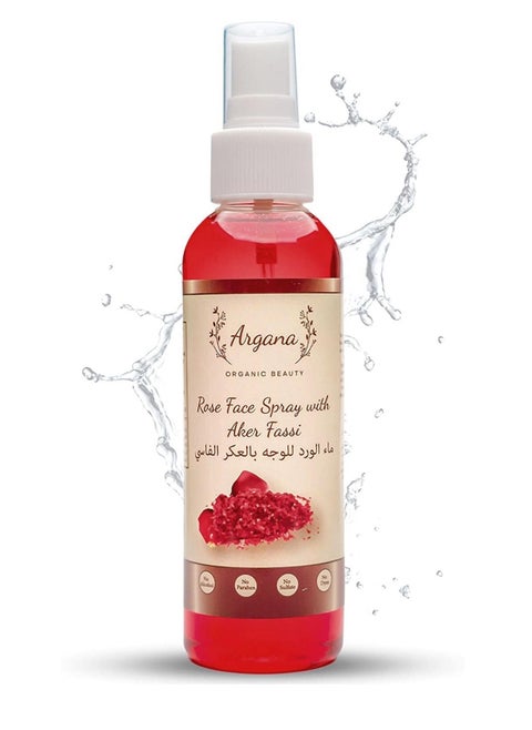 Certified Organic Hydrating Rose Water With Moroccan Aker Fassi Powder Spray 150ml  Refreshing Facial Mist for Glowing Skin Vegan