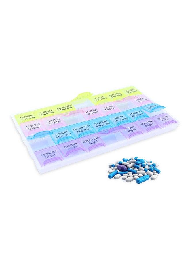 GLUN® Weekly Medicine Pill Reminder Tray, 4 Times a Day for Medications, Vitamins, Supplements and Other Pills - Image 1