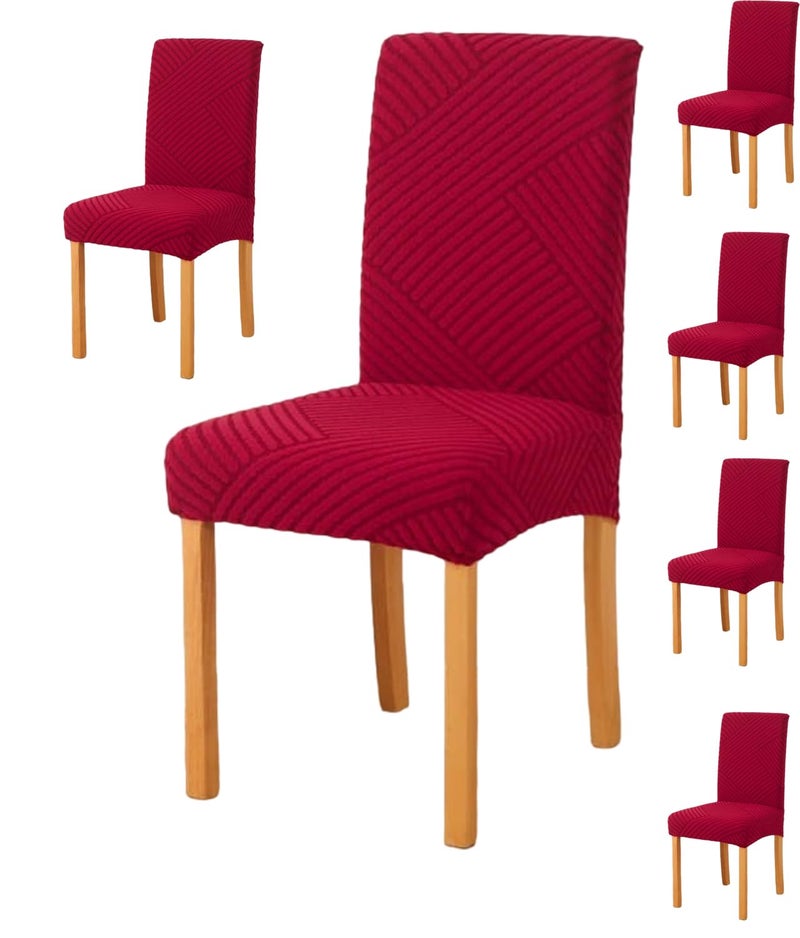 Styleys Jacquard Chair Cover Stretch Removable Washable Dining Chair Cover Protector Seat Slipcover (Pack of 6, Red, JDMC4) - Image 1