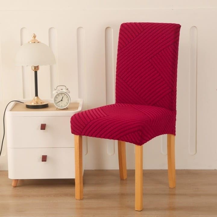 Styleys Jacquard Chair Cover Stretch Removable Washable Dining Chair Cover Protector Seat Slipcover (Pack of 6, Red, JDMC4) - Image 2