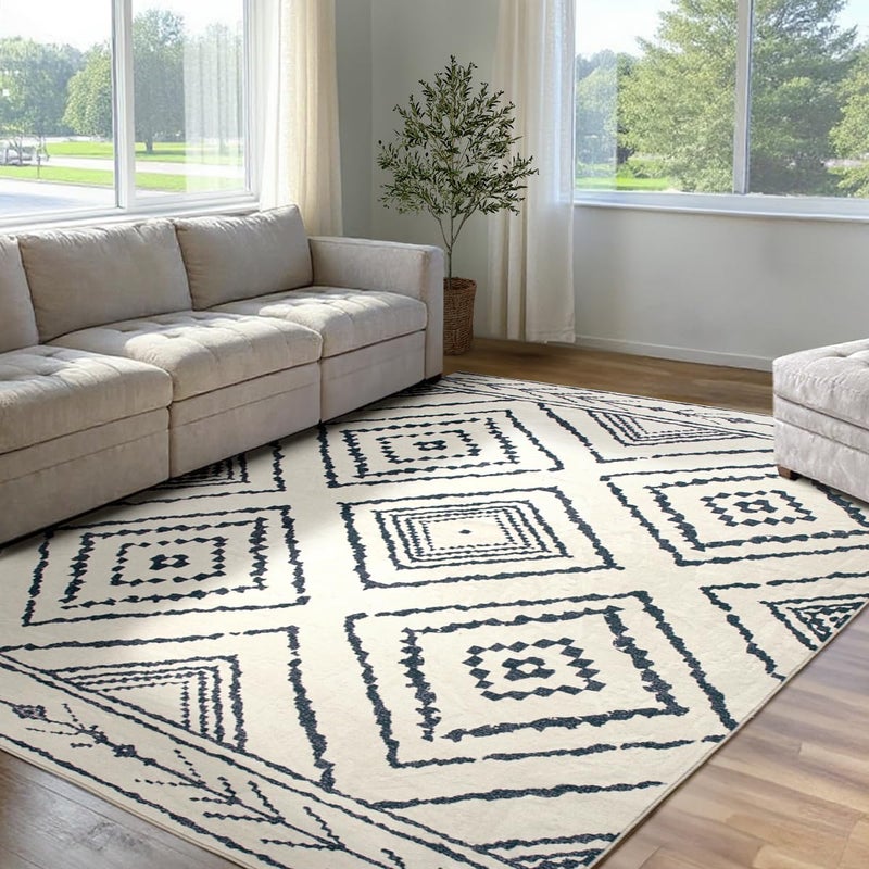 BESTSWEETIE Area Rug 5x7 Rug Machine Washable Non-Slip Low Pile Print Pattern Western Rug for Living Room Bedroom Entryway Tribal Series -Navywhite/Black - Image 1
