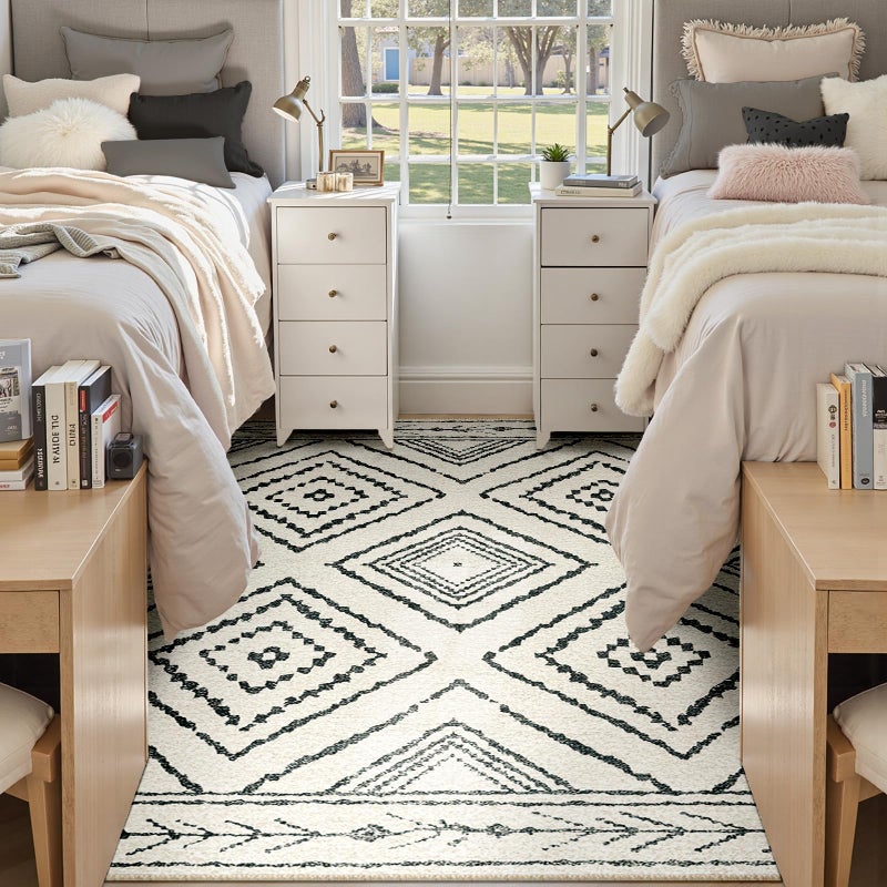 BESTSWEETIE Area Rug 5x7 Rug Machine Washable Non-Slip Low Pile Print Pattern Western Rug for Living Room Bedroom Entryway Tribal Series -Navywhite/Black - Image 2