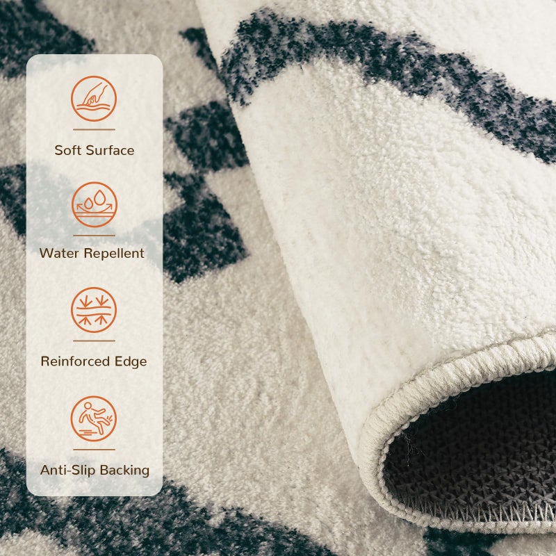 BESTSWEETIE Area Rug 5x7 Rug Machine Washable Non-Slip Low Pile Print Pattern Western Rug for Living Room Bedroom Entryway Tribal Series -Navywhite/Black - Image 3
