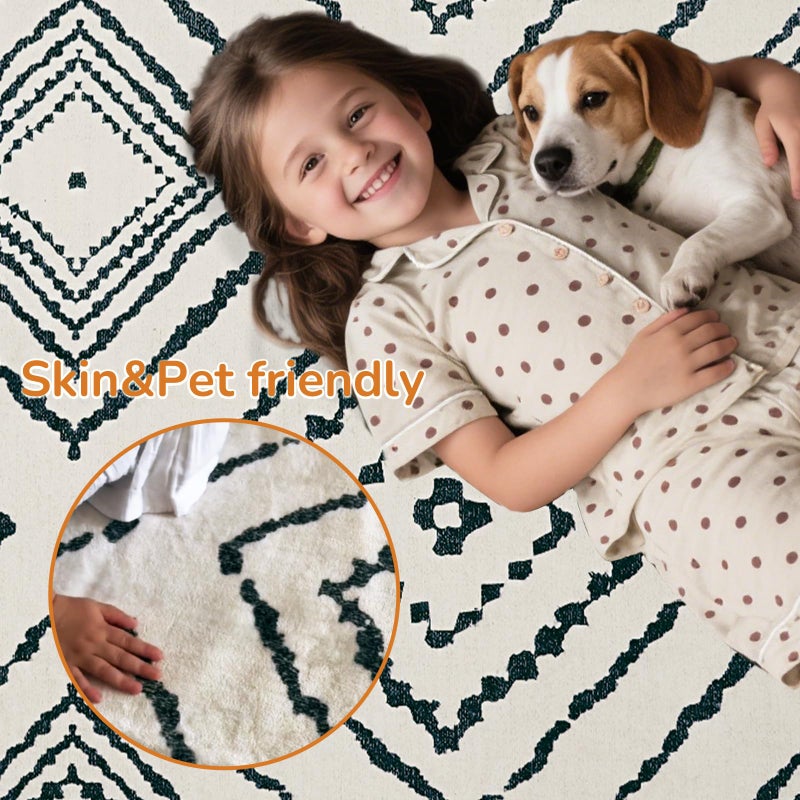 BESTSWEETIE Area Rug 5x7 Rug Machine Washable Non-Slip Low Pile Print Pattern Western Rug for Living Room Bedroom Entryway Tribal Series -Navywhite/Black - Image 4