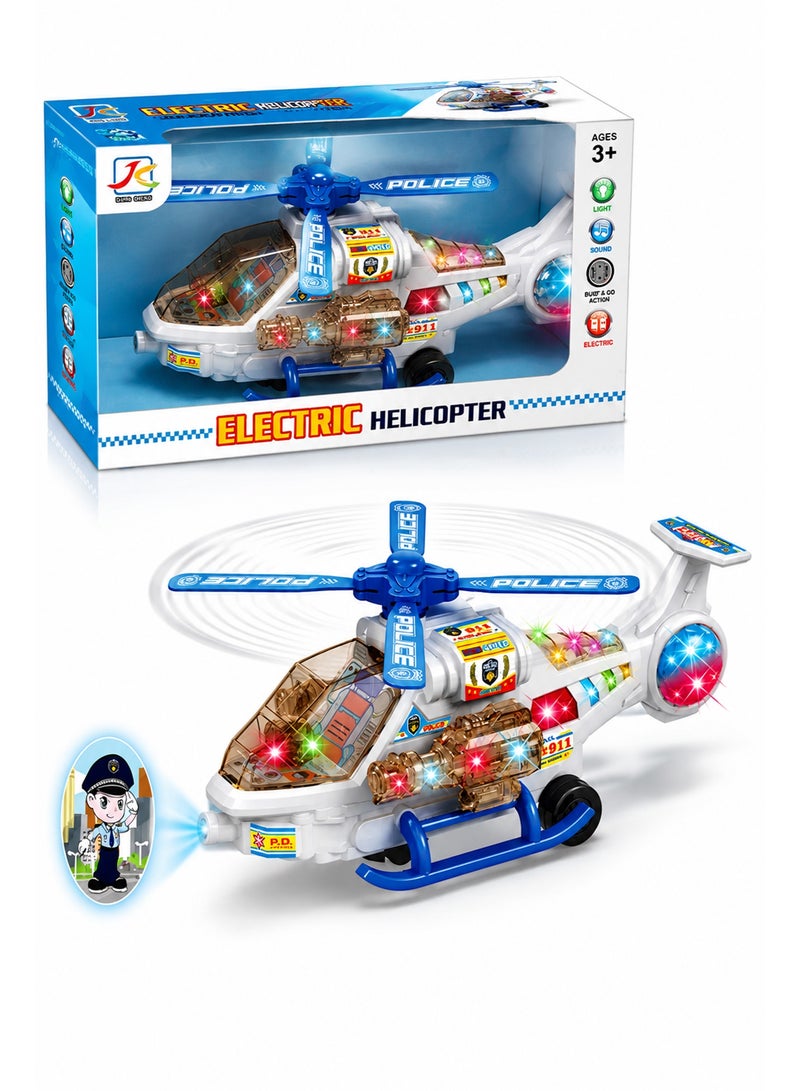 Electric Police Helicopter Toy – Bump and Go Helicopter with Flashing Lights, Sound Effects and Projection Function for Kids Age 3+ - Image 1