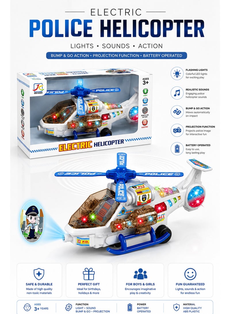 Electric Police Helicopter Toy – Bump and Go Helicopter with Flashing Lights, Sound Effects and Projection Function for Kids Age 3+ - Image 5