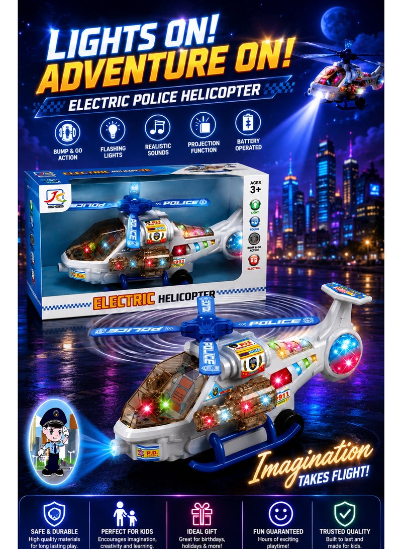 Electric Police Helicopter Toy – Bump and Go Helicopter with Flashing Lights, Sound Effects and Projection Function for Kids Age 3+ - Image 4