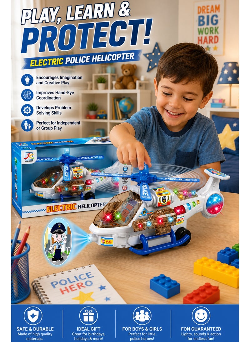 Electric Police Helicopter Toy – Bump and Go Helicopter with Flashing Lights, Sound Effects and Projection Function for Kids Age 3+ - Image 3