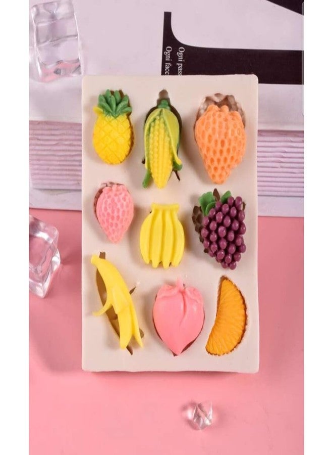 Skytail 9 Slot Fruit Silicone Mould Strawberry Pineapple Grapes Banana Peach Corn Orange Shape Fondant Mold Baking Chocolate Candy Cake Decoration Cupcake Topper SugarCraft Gum Paste Gummy Jelly Clay - Image 3