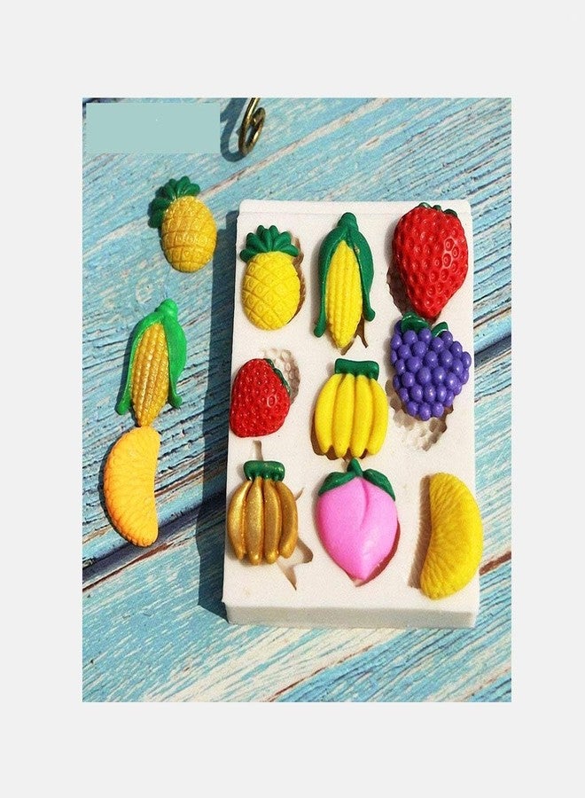 Skytail 9 Slot Fruit Silicone Mould Strawberry Pineapple Grapes Banana Peach Corn Orange Shape Fondant Mold Baking Chocolate Candy Cake Decoration Cupcake Topper SugarCraft Gum Paste Gummy Jelly Clay - Image 5