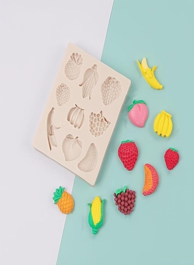 Skytail 9 Slot Fruit Silicone Mould Strawberry Pineapple Grapes Banana Peach Corn Orange Shape Fondant Mold Baking Chocolate Candy Cake Decoration Cupcake Topper SugarCraft Gum Paste Gummy Jelly Clay - Image 4