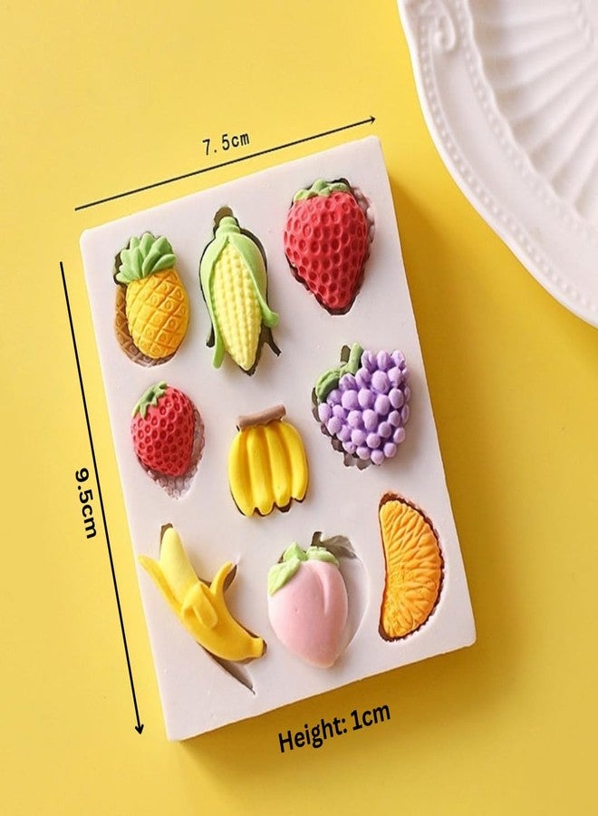 Skytail 9 Slot Fruit Silicone Mould Strawberry Pineapple Grapes Banana Peach Corn Orange Shape Fondant Mold Baking Chocolate Candy Cake Decoration Cupcake Topper SugarCraft Gum Paste Gummy Jelly Clay - Image 2
