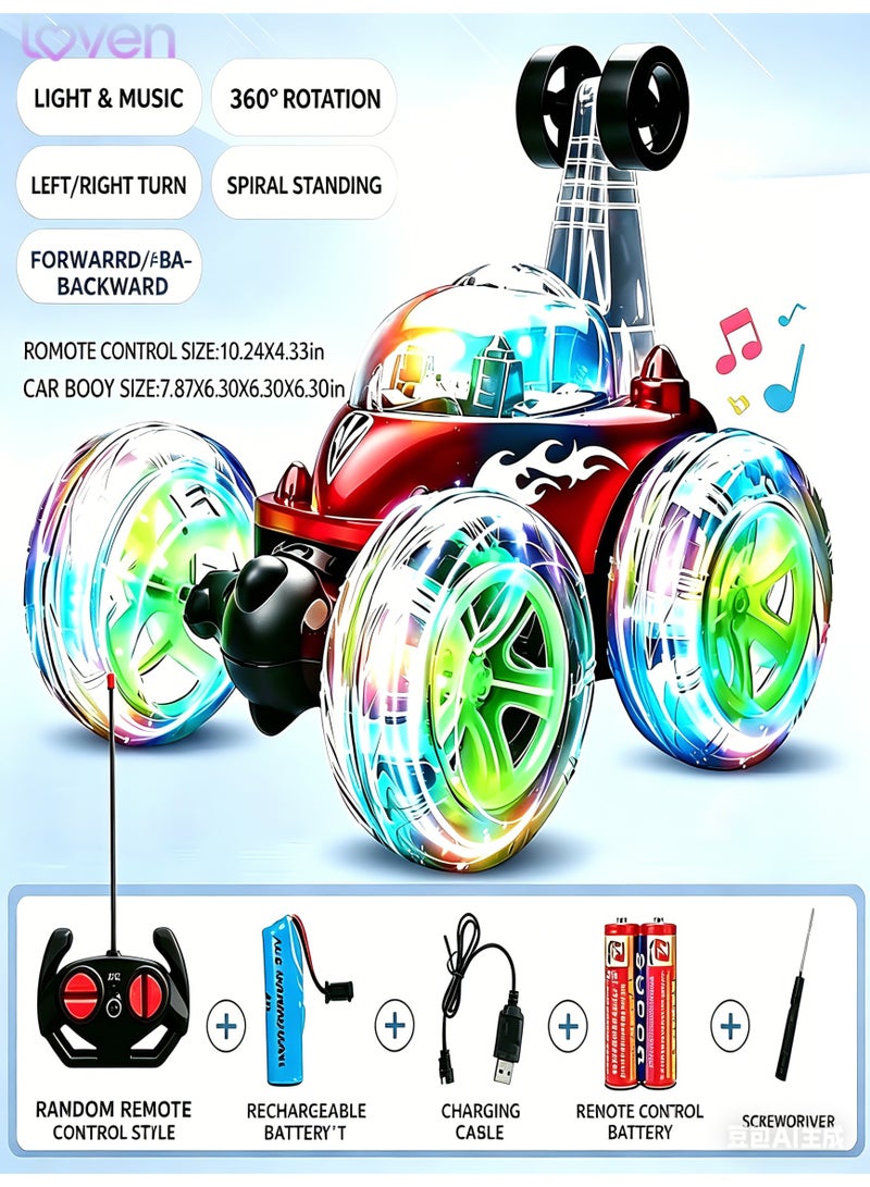 loven Remote Control Car Stunt Cars 360° Rotating with 2.4GHz Rechargeable  Toys Car Gift for Boys 3 4 5 6 7 8 9 10 11 12 (Red) - Image 2