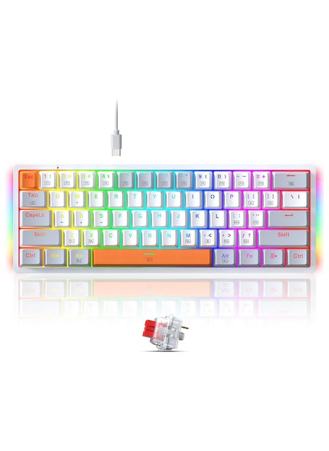 K642WGO 60% Keyboard Mechanical, Mini Wired Gaming Keyboard Compact 60 Percent Keyboard, RGB Backlit Hot-Swappable Red Switch Fully Programmable for Windows Laptop PC Mac, White-Gray